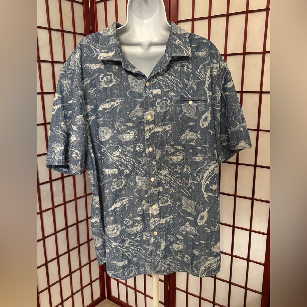 Tommy Bahama Blue Sea Life Pattern Men's Shirt Size XL 80s